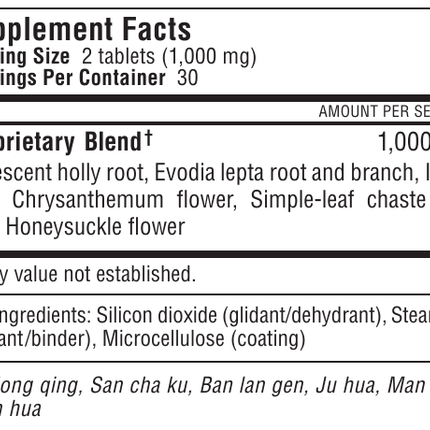 Kan Herbs - Traditionals Gan Mao Ling 60 tabs Supplement Facts