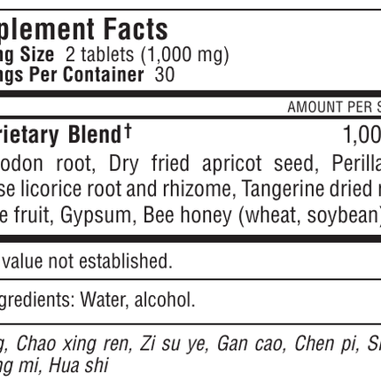 Kan Herbs - Traditionals Great White Lung Formula 60 tabs Supplement Facts