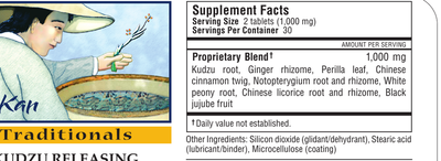 Kan Herbs - Traditionals Kudzu Releasing Formula 60 tabs Supplement Facts