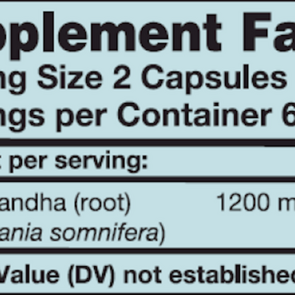 Karuna Ashwagandha Root 120 caps Supplement Facts 
