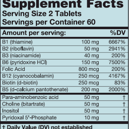 Karuna B-Plex 120 tabs Supplement Facts 