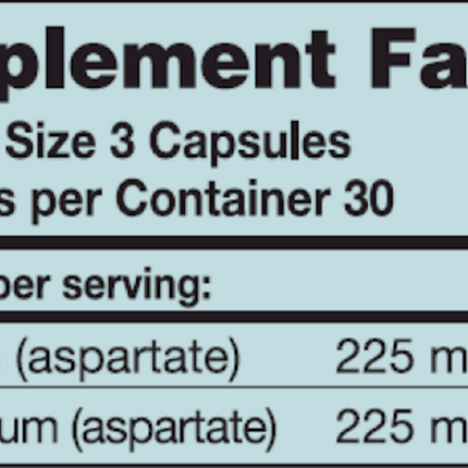 Karuna Cal/Mag Aspartate 1:1 90 caps Supplement Facts 
