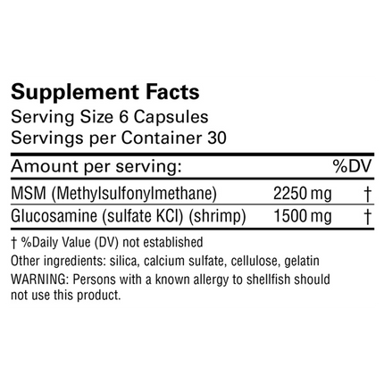 Karuna Glucosamine/MSM 180 caps Supplement Facts 