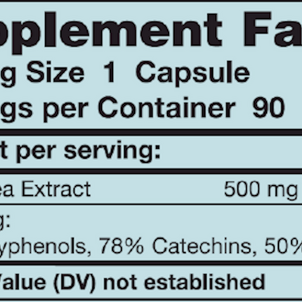Karuna Green Tea 500 mg 90 caps Supplement Facts 