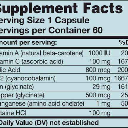 Karuna IronPlus 60 caps Supplement Facts 