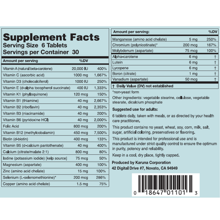Karuna Maxxum 1 180 tabs Supplement Facts 