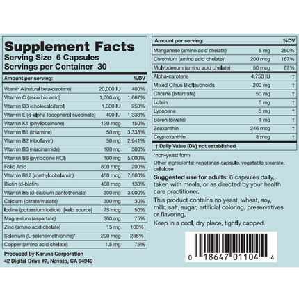 Karuna Maxxum 4 180 caps Supplement Facts 