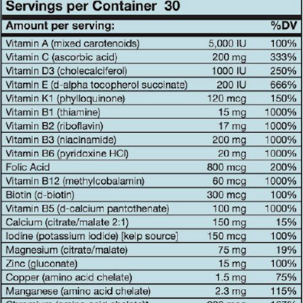 Karuna Maxxum Basic 60 vcaps Supplement Facts 