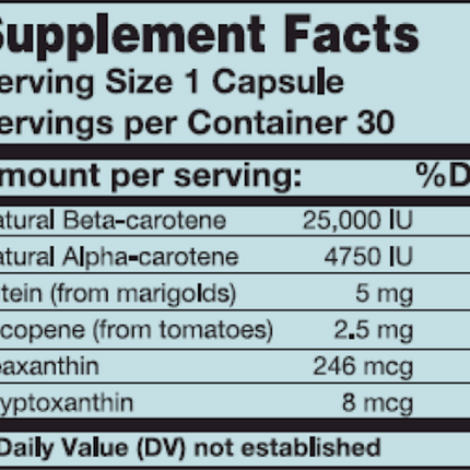 Karuna Mixed Carotenoids 30 caps Supplement Facts 