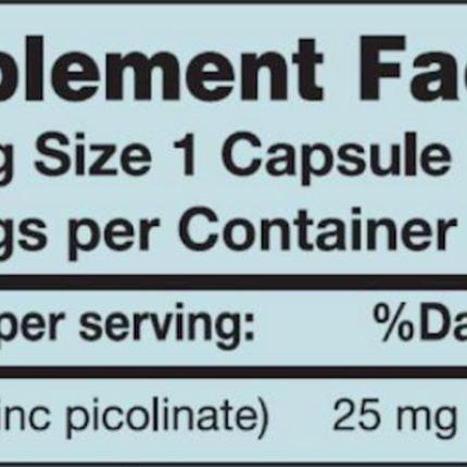 Karuna Zinc Picolinate 60 caps Supplement Facts