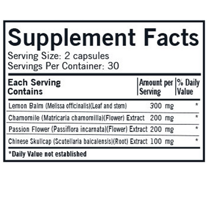 Kirkman Herbal Sleep Aid 60 caps Supplement Facts