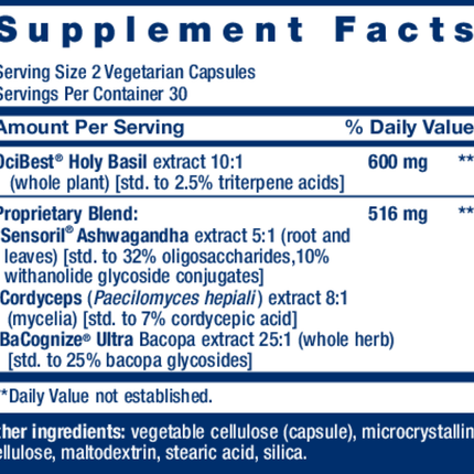 Life Extension Adrenal Energy Formula 60 vcaps Supplement Facts