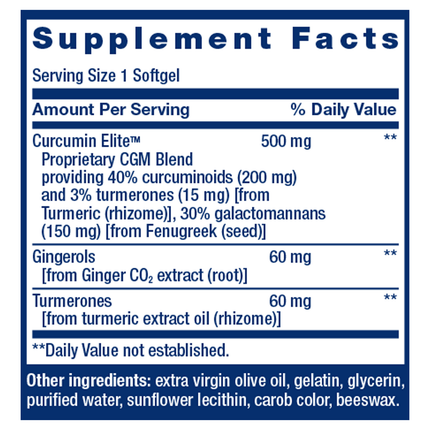 Life Extension Advanced Curcumin Elite 30 softgels Supplement Facts