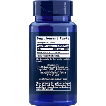 Life Extension Alpha-Lipoic Acid with Biotin 60 caps Supplement Facts