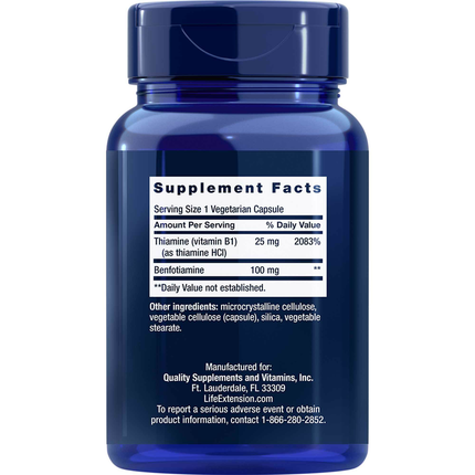 Life Extension Benfotiamine w/Thiamine 120 caps Supplement Facts