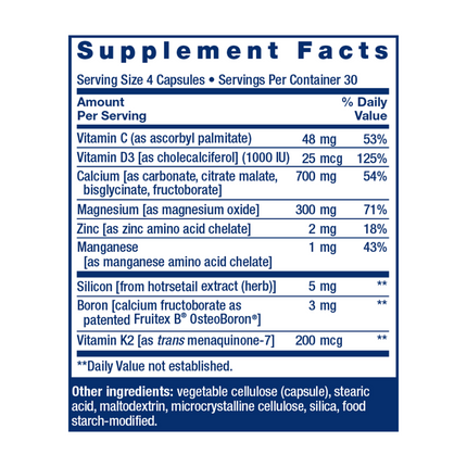 Life Extension Bone Restore with Vitamin K2 120 caps Supplement Facts