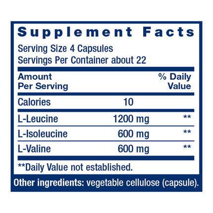 Life Extension Branched Chain Amino Acids 90 caps Supplement Facts