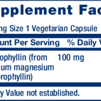 Life Extension Chlorophillin 100mg 100 vcaps Supplement Facts