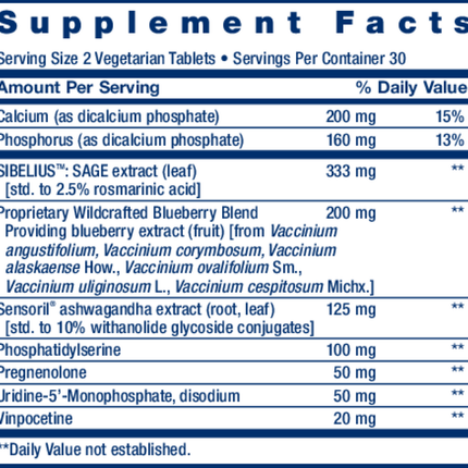 Life Extension Cognitex Elite Pregnenolone 60 veg tabs Supplement Facts