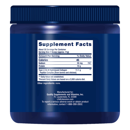 Life Extension Collagen Peptides 343 g Supplement Facts