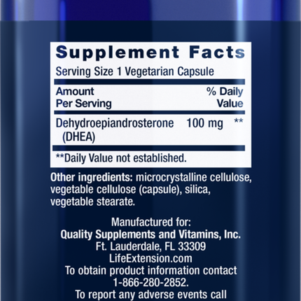 Life Extension DHEA 100 mg 60 vegcaps Supplement Facts