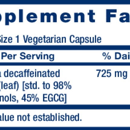 Life Extension Decaffeinated Mega Green Tea Extract 100 caps Supplement Facts