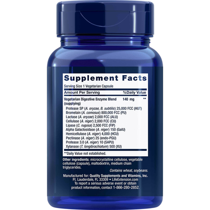 Life Extension Enhanced Super Dig Enzymes 60 vegcaps Supplement Facts