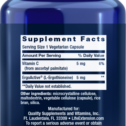 Life Extension Essential Youth L-Ergothioneine 30 caps Supplement Facts