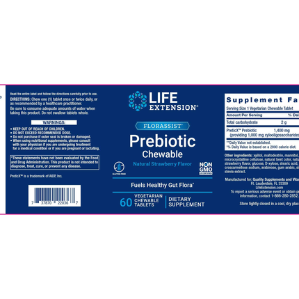 Life Extension FLORASSIST Prebiotic Chewable 60 tabs
