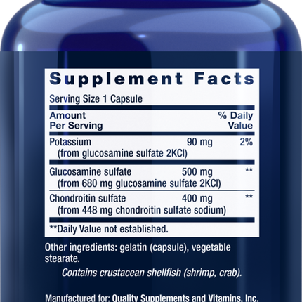 Life Extension Glucosamine/Chondroitin 100 caps Supplement Facts