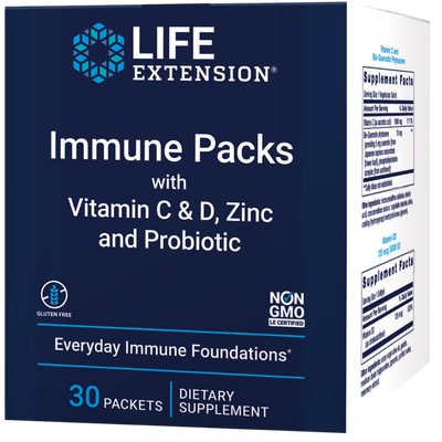Life Extension Immune Packs with Vitamin C & D, Zinc and Probiotic 30 packets 