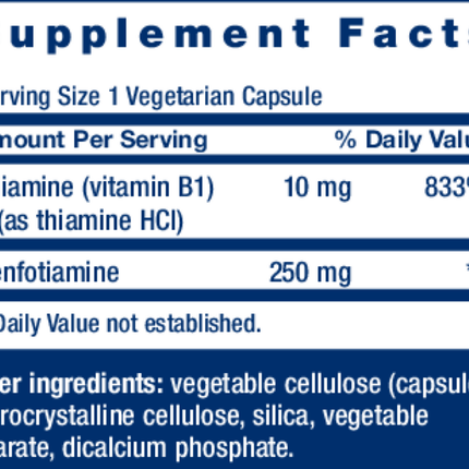 Life Extension Mega Benefotiamine 250mg 120 vcaps Supplement Facts