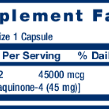 Life Extension Mega Vitamin K2 30 caps Supplement Facts