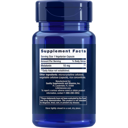 Life Extension Melatonin 10mg 60 caps Supplement Facts