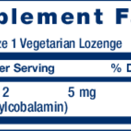 Life Extension Methylcobalamin 5mg 60 lozenges Supplement Facts