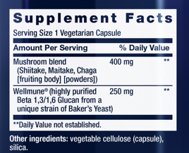 Life Extension Mushroom Immune with Beta Glucans 30 caps Supplement Facts