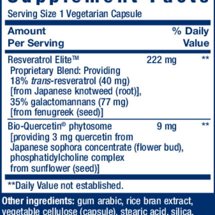 Life Extension Optimized Resveratrol 60 vegcaps Supplement Facts