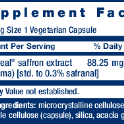 Life Extension Optimized Saffron 60 vcaps Supplement Facts