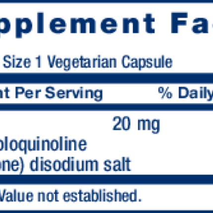 Life Extension PQQ 20 mg 30 vegcaps Supplement Facts