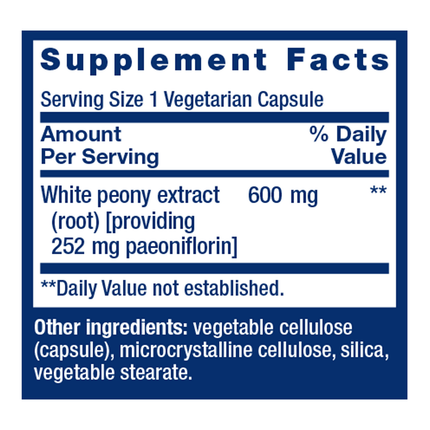 Life Extension Peony Immune 600 mg 60 vegcaps Supplement Facts