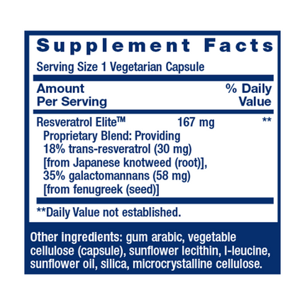 Life Extension Resveratrol 100 mg 60 vegcaps Supplement Facts
