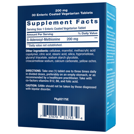 Life Extension SAMe (S-Adenosyl-Methionine) 200mg 30 ct Supplement Facts