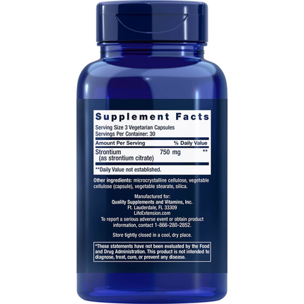 Life Extension Strontium Caps 750mg 90 caps Supplement Facts