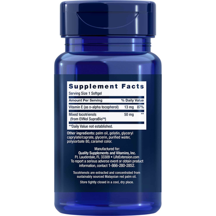 Life Extension Super Absorbable Tocotrienols 60 softgels Supplement Facts