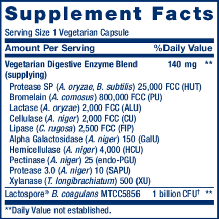 Life Extension Super Digestive Enzymes w/Pro 60 caps Supplement Facts