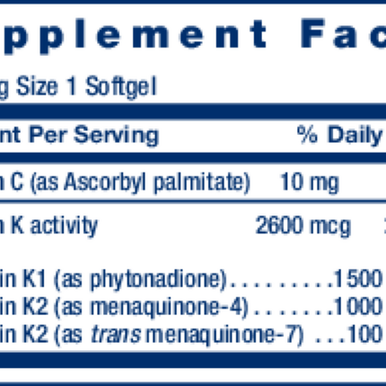 Life Extension Super K 90 softgels Supplement Facts