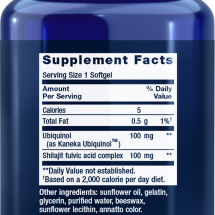 Life Extension Super Ubiq CoQ10 MitoSupp 100mg 30 sgels Supplement Facts