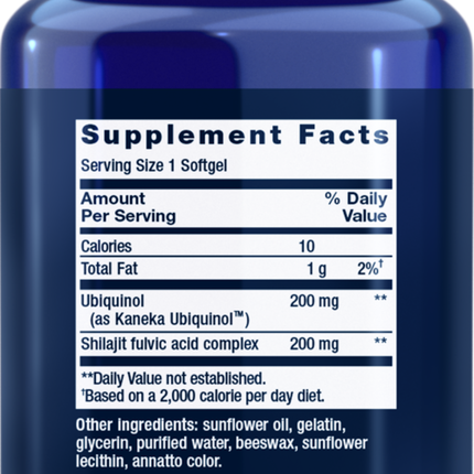 Life Extension Super Ubiq CoQ10 MitoSupp 200mg 30 sgels Supplement Facts
