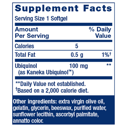 Life Extension Super Ubiquinol CoQ10 100 mg 60 softgels Supplement Facts