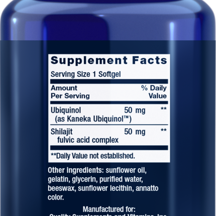 Life Extension Super Ubiquinol CoQ10 50 mg 100 Softgels Supplement Facts